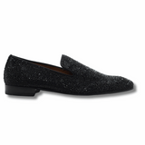 Black Suede Dandelion Strass Slippers Handmade Men’s Shoes