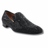 Black Suede Dandelion Strass Slippers Handmade Men’s Shoes