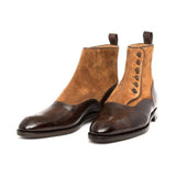 Two-Tone Suede & Leather Button Boots Handmade Luxury