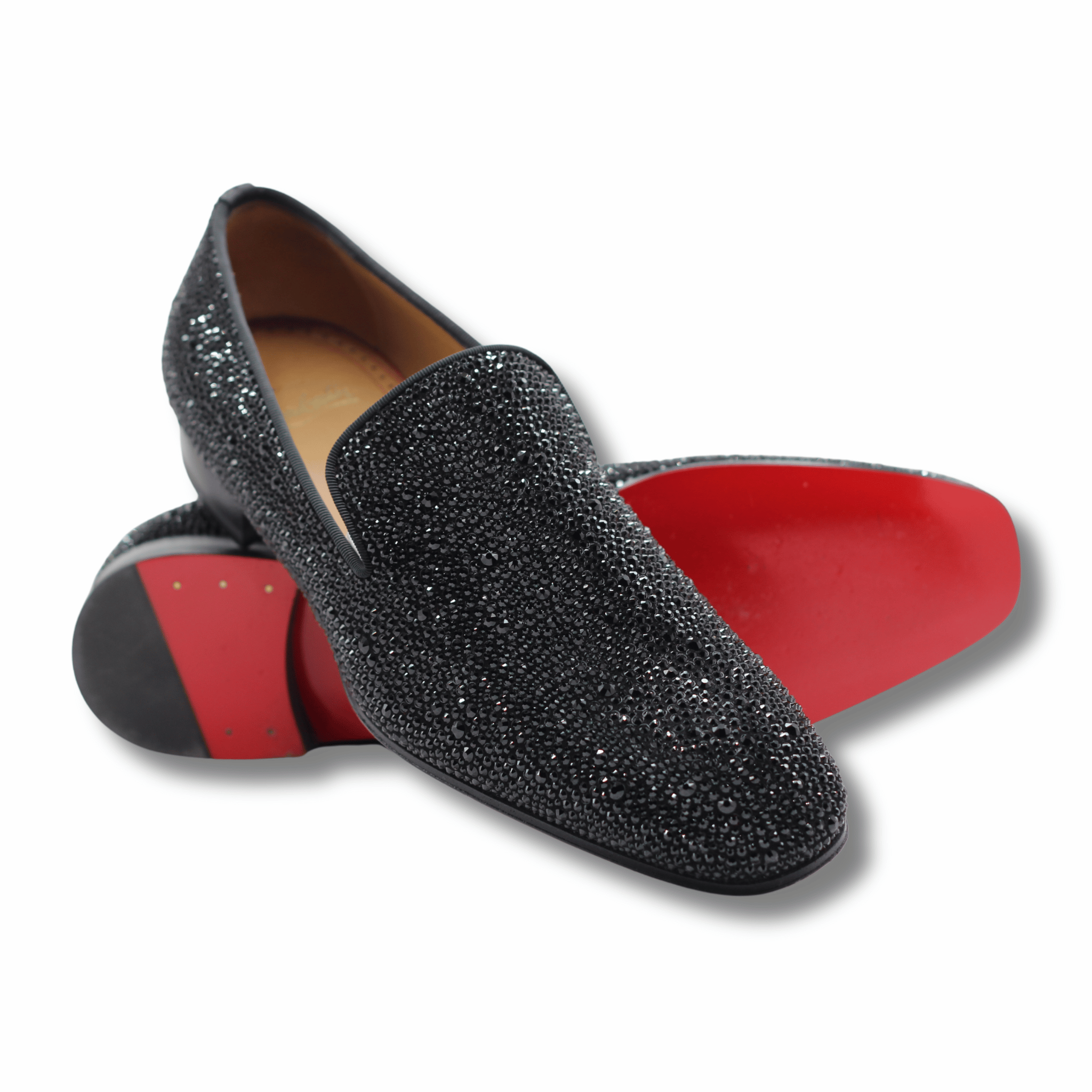 Black Suede Dandelion Strass Slippers Handmade Men’s Shoes