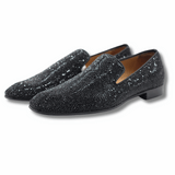Black Suede Dandelion Strass Slippers Handmade Men’s Shoes