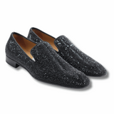 Black Suede Dandelion Strass Slippers Handmade Men’s Shoes