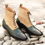 Goodyear Welted Green & Black Leather Wingtip Ankle Boots