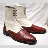 Burgundy Crocodile Leather Handmade Goodyear Quality Boots