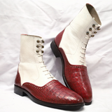 Burgundy Crocodile Leather Handmade Goodyear Quality Boots