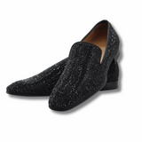Black Suede Dandelion Strass Slippers Handmade Men’s Shoes