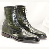 Green & Black Patina High-Top Cap-Toe Boots Goodyear Welted Leather Boots