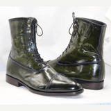 Green & Black Patina High-Top Cap-Toe Boots Goodyear Welted Leather Boots