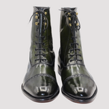 Green & Black Patina High-Top Cap-Toe Boots Goodyear Welted Leather Boots