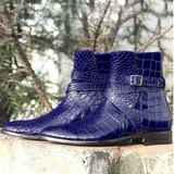 Blue Crocodile Print Monk Strap Handmade Welted Men’s Formal Ankle Boots