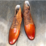 Bespoke Tan Crocodile Leather Boots Custom Ankle Derby