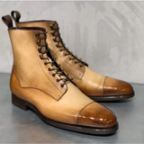 Beige Leather Derby Boots Handmade Goodyear Welted