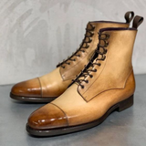 Beige Leather Derby Boots Handmade Goodyear Welted