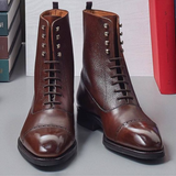 Brown Leather Boots Handmade Luxury Men's Lace-Up