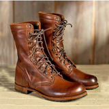 Handmade Brown Leather Military Boots Custom Goodyear Welted
