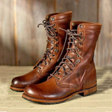 Handmade Brown Leather Military Boots Custom Goodyear Welted