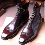 Custom Burgundy Leather Wingtip Boots Men’s Ankle Boots