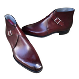 Burgundy Leather Monk Chukka Boots Handmade Tailored Style