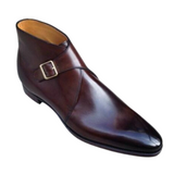 Burgundy Leather Monk Chukka Boots Handmade Tailored Style